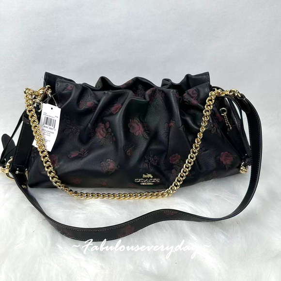 Coach Handbags - Coach Faye Large Shoulder Bag With Floral Print In Leather CCE25 Black/Wine NWT